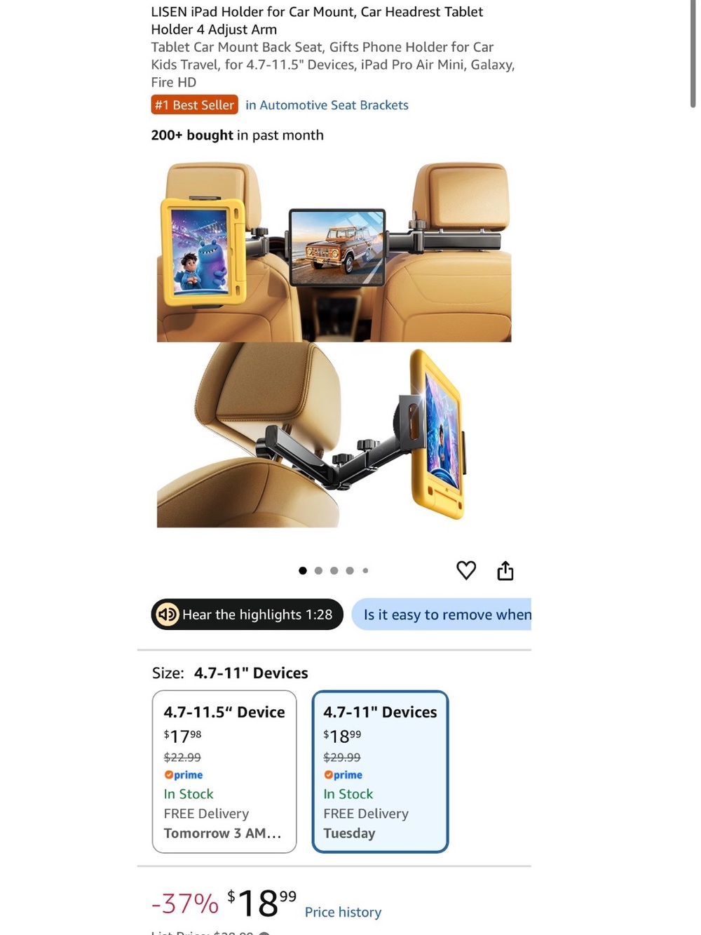 Car Headrest Tablet Mount Holder